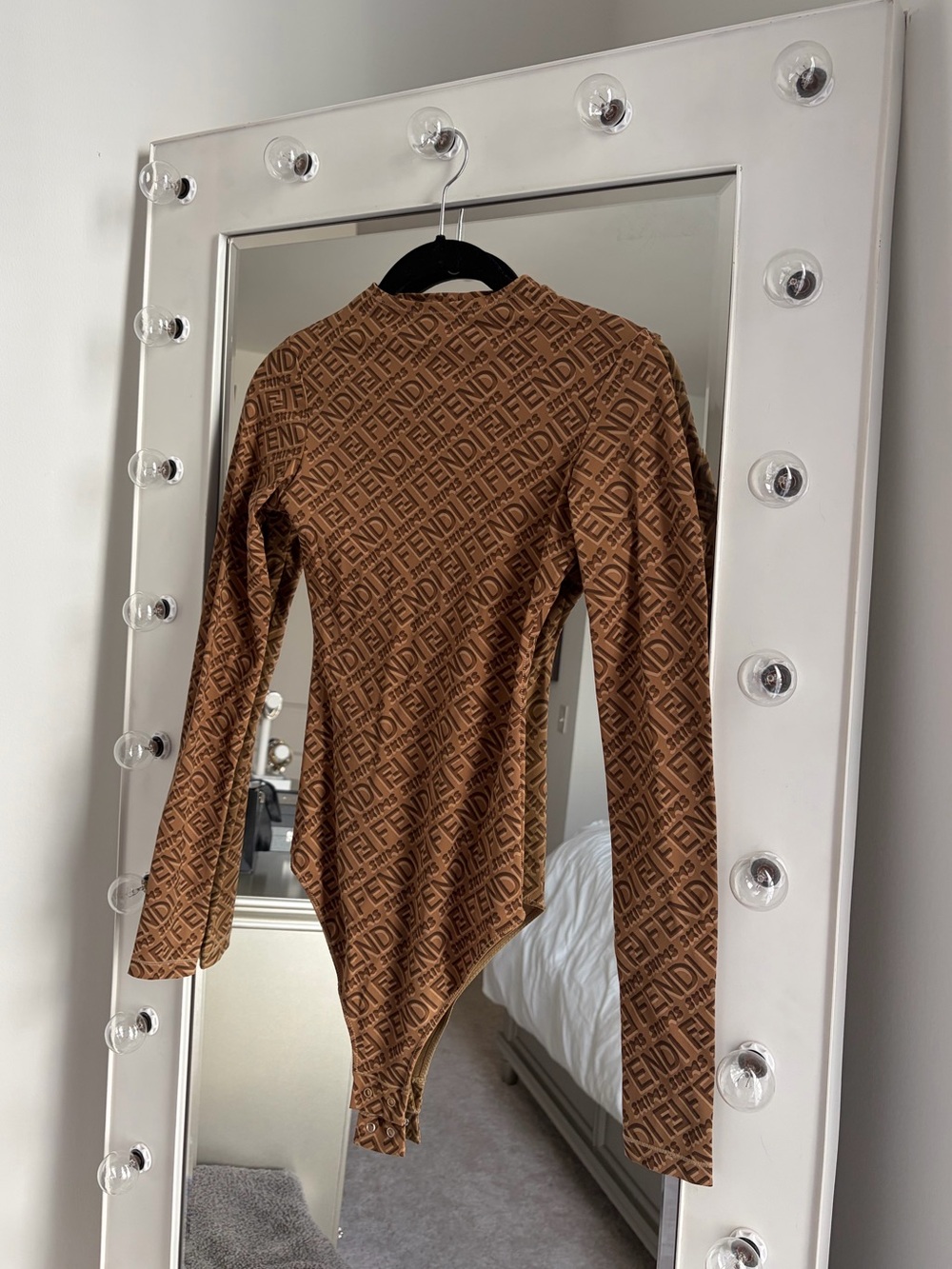 Fendi Skims Brown Logo-Print Long-Sleeve Bodysuit